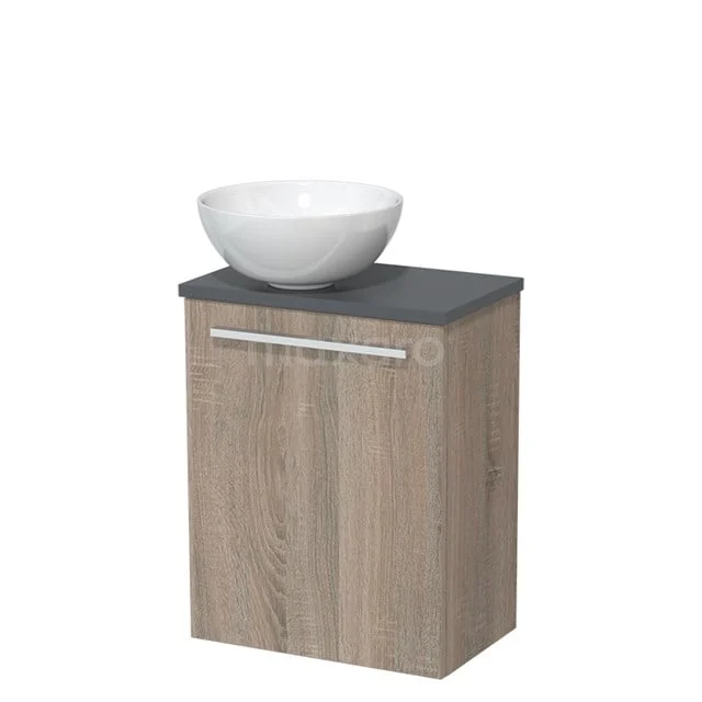 Toiletmeubel met waskom | 41 cm Eiken Vlak front Hoogglans wit Keramiek waskom Donkergrijs blad TMK10-06250