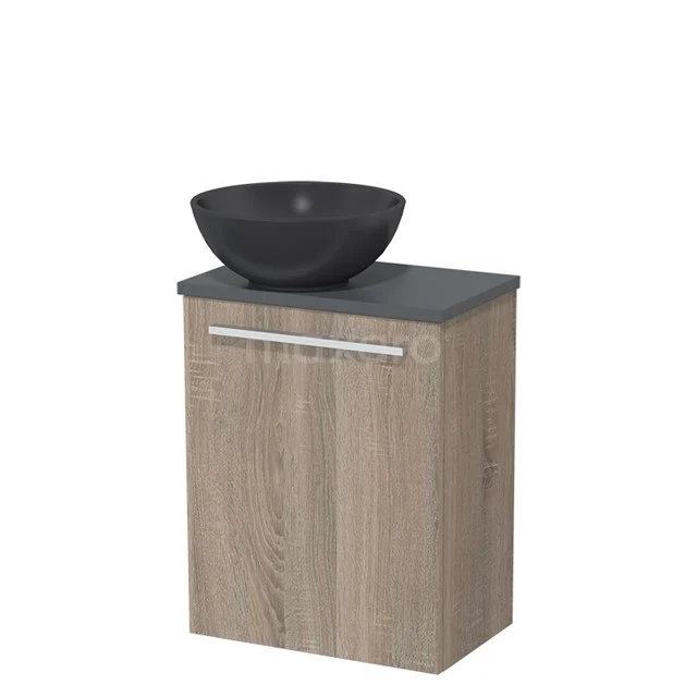 Toilet unit with wash basin | 41 cm Oak Flat front Matte black Quartz wash basin Dark grey worktop TMK10-06254