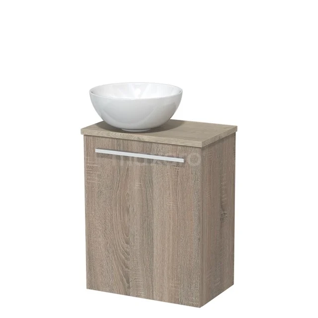 Toilet unit with wash basin | 41 cm Flat front Flat front Flat front High-gloss white Ceramic countertop wash basin Light grey oak worktop TMK10-06270