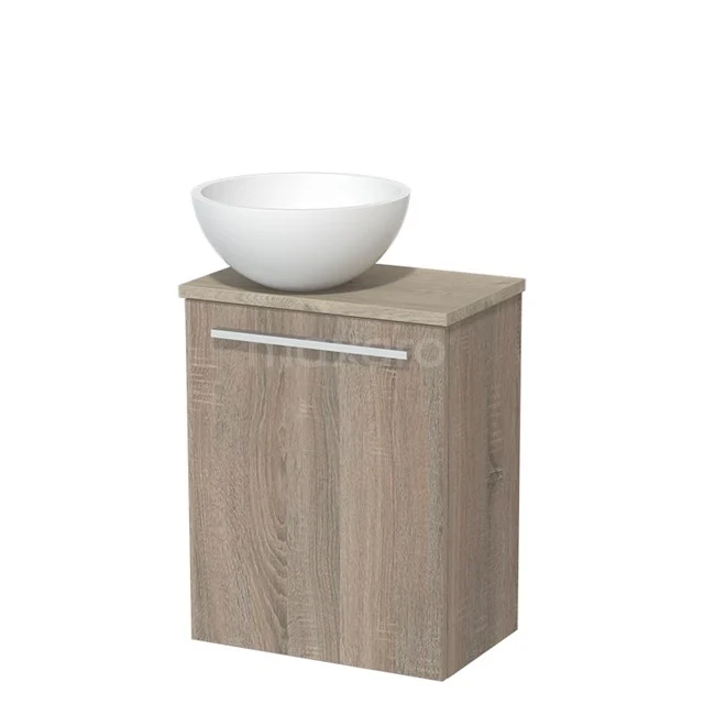 Toilet unit with wash basin | 41 cm Oak Flat front Matte white Solidtop wash basin Light grey oak worktop TMK10-06273