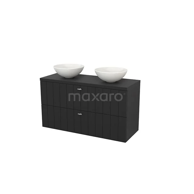 Modulo+ Plato Badkamermeubel voor waskom | 120 cm Carbon Lamel front Carbon blad 2 lades onder elkaar BMK002055