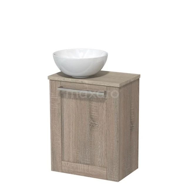 Toilet unit with countertop wash basin | 41 cm Oak Front High-gloss white Ceramic countertop wash basin Light grey oak worktop TMK10-06275