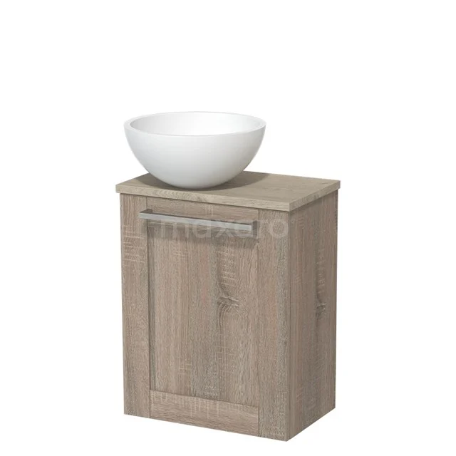 Hölzerner Badschrank mit Schublade, helle Holzfarbe, einschließlich weißem ovalem Waschbecken; ideal für einen modernen Badezimmerstil.