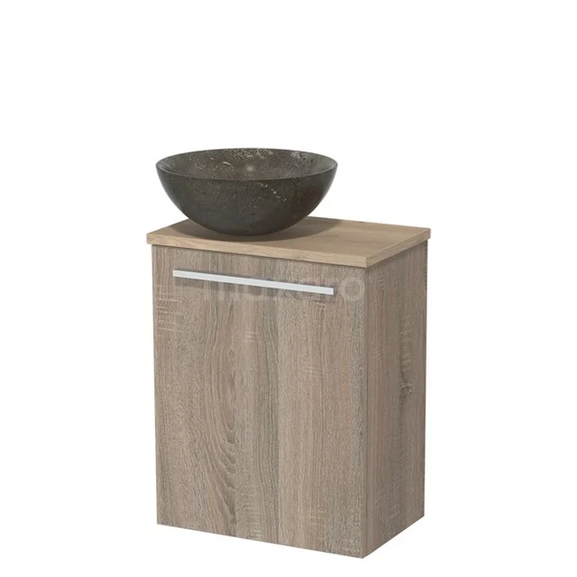 Toilet unit with wash basin | 41 cm Flat front Oak Blue stone Natural stone Countertop wash basin Light brown oak worktop TMK10-02856