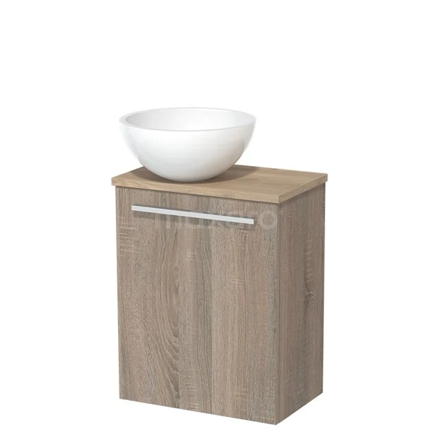 Toiletmeubel met waskom | 41 cm Eiken Vlak front Hoogglans wit Mineraalmarmer waskom Lichtbruin eiken blad TMK10-02857