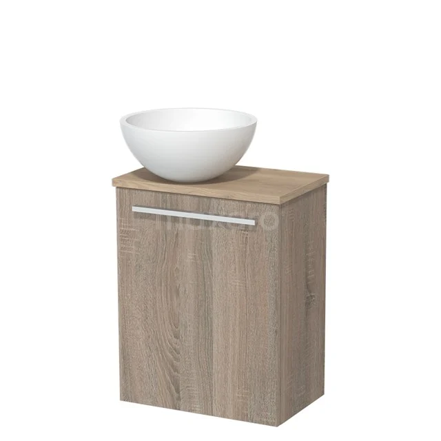 Toiletmeubel met waskom | 41 cm Eiken Vlak front Mat wit Solid surface waskom Lichtbruin eiken blad TMK10-02858