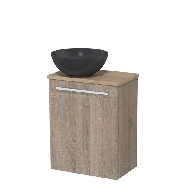 Toilet unit with wash basin | 41 cm Oak Flat front Matte black Quartz wash basin Light brown oak worktop TMK10-02859