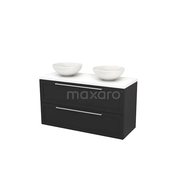 Black bathroom unit with vanity units with basin, minimalist design and white top plate, ideal for modern bathrooms.