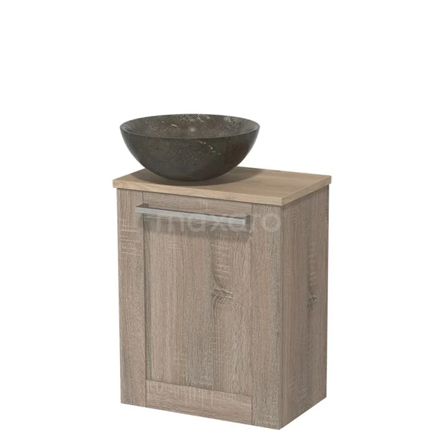 Toilet unit with countertop wash basin | 41 cm Oak Front Blue stone Natural stone Countertop wash basin Light brown oak worktop TMK10-02861