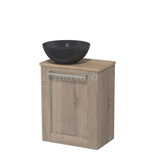 Toilet unit with countertop wash basin | 41 cm Oak Frame Front Matte black Quartz countertop wash basin Light brown oak worktop TMK10-02864