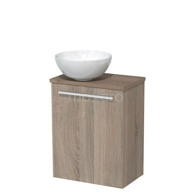 Toiletmeubel met waskom | 41 cm Eiken Vlak front Hoogglans wit Keramiek waskom Middenbruin eiken blad TMK10-04567