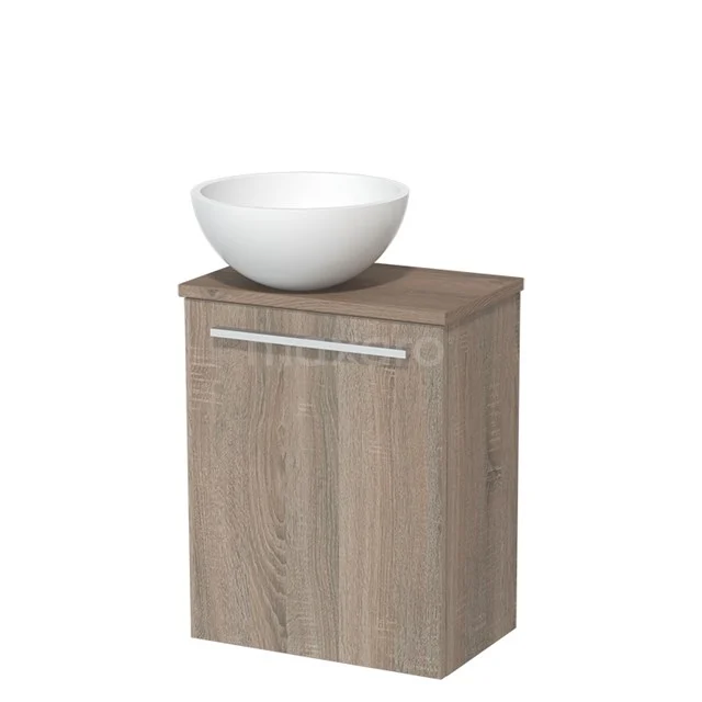 Toiletmeubel met waskom | 41 cm Eiken Vlak front Mat wit Solid surface waskom Middenbruin eiken blad TMK10-04570