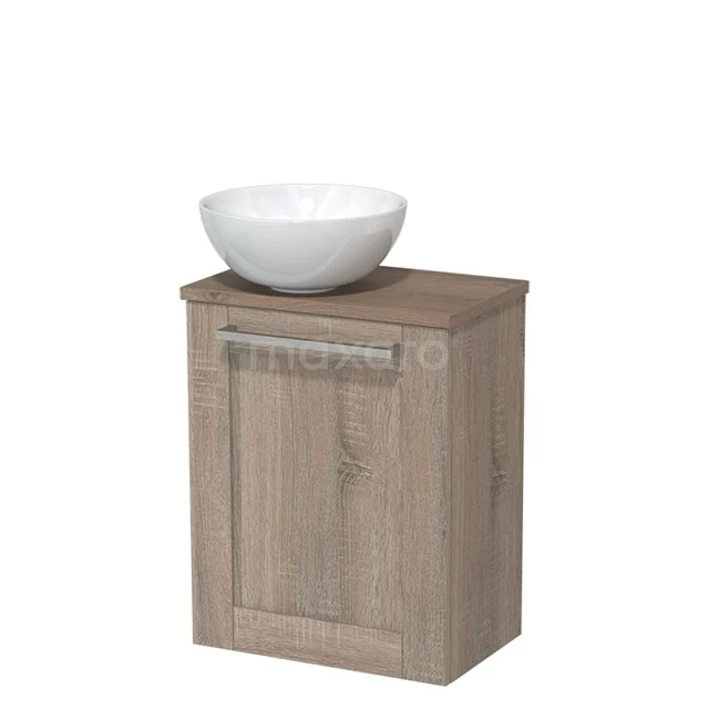 Toiletmeubel met waskom | 41 cm Eiken Kader front Hoogglans wit Keramiek waskom Middenbruin eiken blad TMK10-04572