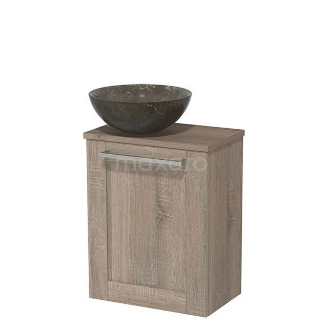 Toiletmeubel met waskom | 41 cm Eiken Kader front Blue stone Natuursteen waskom Middenbruin eiken blad TMK10-04573