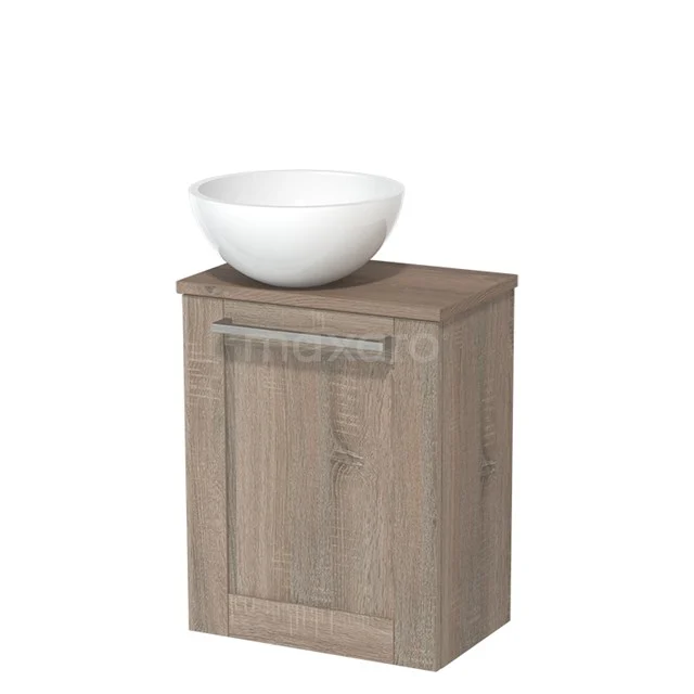 Toiletmeubel met waskom | 41 cm Eiken Kader front Hoogglans wit Mineraalmarmer waskom Middenbruin eiken blad TMK10-04574