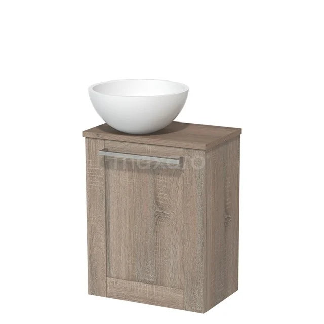 Toilet unit with countertop wash basin | 41 cm Oak Front Matte white Solid surface wash basin Mid brown oak worktop TMK10-04575