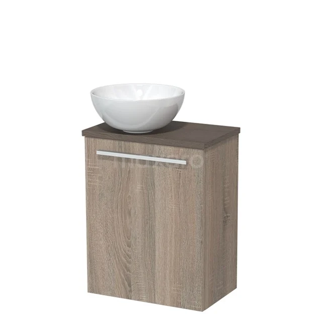 Toilet unit with wash basin | 41 cm Flat front Flat front High-gloss white Ceramic countertop wash basin Dark brown oak worktop TMK10-06280