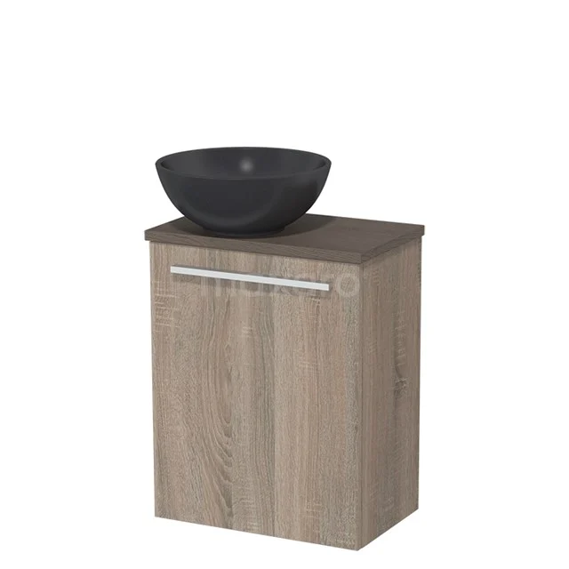 Toilet unit with wash basin | 41 cm Oak Flat front Matte black Quartz wash basin Dark brown oak worktop TMK10-06284