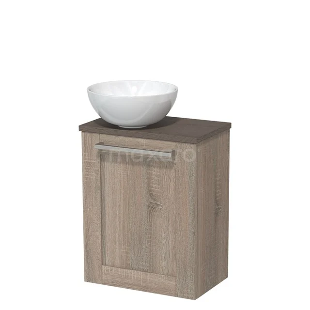Toilet unit with countertop wash basin | 41 cm Oak Front High-gloss white Ceramic countertop wash basin Dark brown oak worktop TMK10-06285