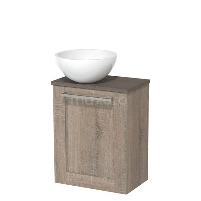 Toiletmeubel met waskom | 41 cm Eiken Kader front Hoogglans wit Mineraalmarmer waskom Donkerbruin eiken blad TMK10-06287