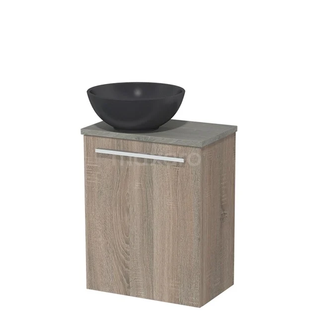 Toilet unit with wash basin | 41 cm Oak Flat front Matte black Quartz wash basin Grey oak worktop TMK10-01917