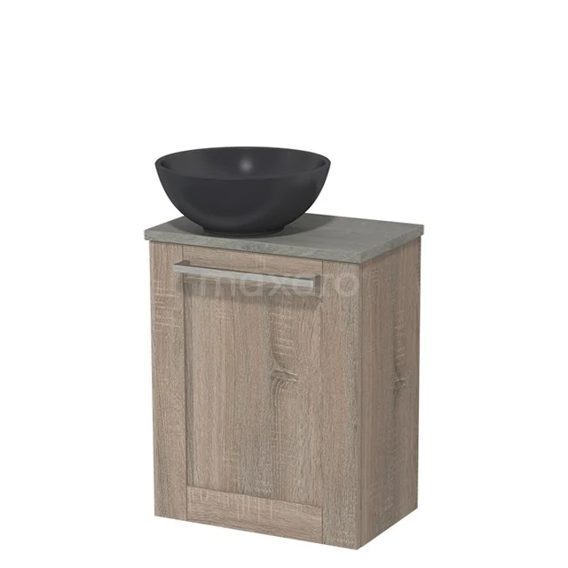 Toilet unit with countertop wash basin | 41 cm Oak Front Matte black Quartz wash basin Grey oak worktop TMK10-01922
