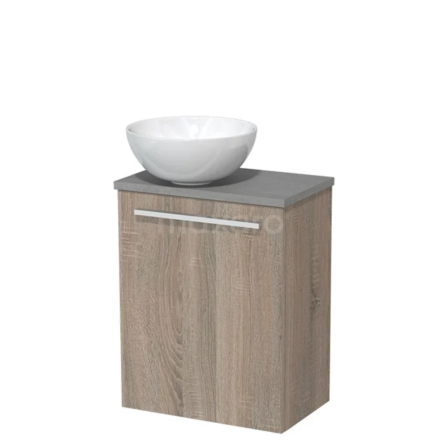 Toiletmeubel met waskom | 41 cm Eiken Vlak front Hoogglans wit Keramiek waskom Lichtgrijs beton blad TMK10-01923