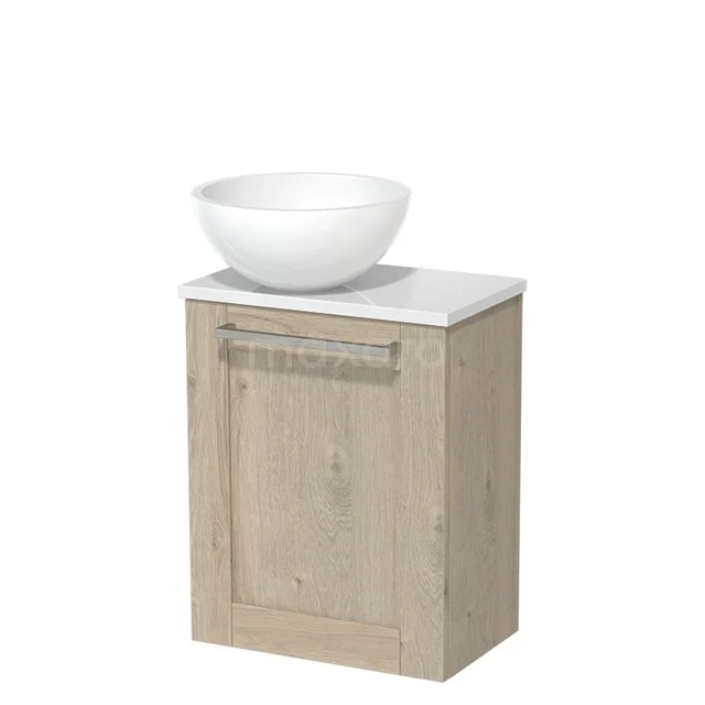 Toiletmeubel met waskom | 41 cm Lichtgrijs eiken Kader front Hoogglans wit Mineraalmarmer waskom Hoogglans wit blad TMK10-06337