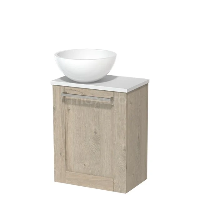 Toiletmeubel met waskom | 41 cm Lichtgrijs eiken Kader front Hoogglans wit Mineraalmarmer waskom Mat wit blad TMK10-06347