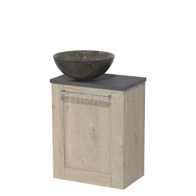 Toiletmeubel met waskom | 41 cm Lichtgrijs eiken Kader front Blue stone Natuursteen waskom Donkergrijs blad TMK10-06356