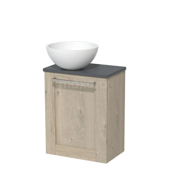 Toilet unit with countertop wash basin | 41 cm Light grey oak Frame Front Matte white Solid surface wash basin Dark grey worktop TMK10-06358