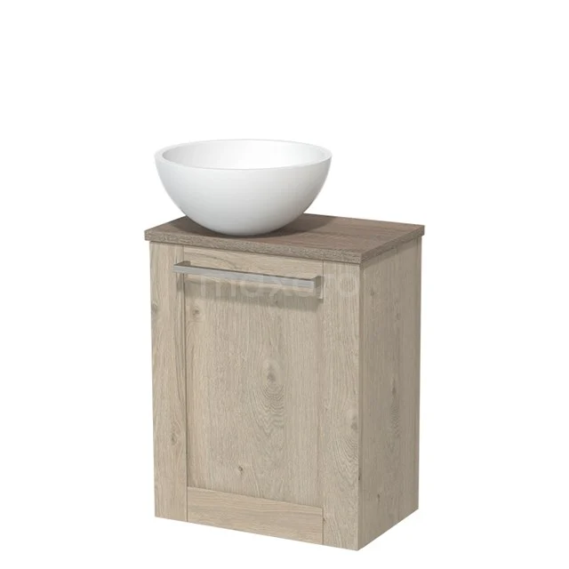 Toilet unit with wash basin | 41 cm Light grey oak Frame front Matte white Solidtop wash basin Solid surface worktop Oak worktop TMK10-06378