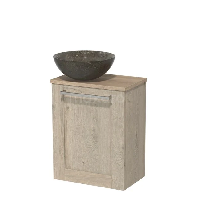 Toilet unit with countertop wash basin | 41 cm Light grey oak Front Blue stone Natural stone Countertop wash basin Light brown oak worktop TMK10-02871