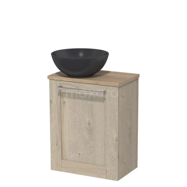 Toilet unit with countertop wash basin | 41 cm Light grey oak Fronts Matte black Quartz wash basin Light brown oak worktop TMK10-02874