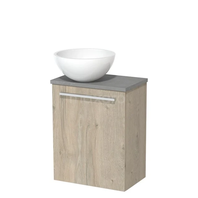 Toiletmeubel met waskom | 41 cm Lichtgrijs eiken Vlak front Hoogglans wit Mineraalmarmer waskom Lichtgrijs beton blad TMK10-06402