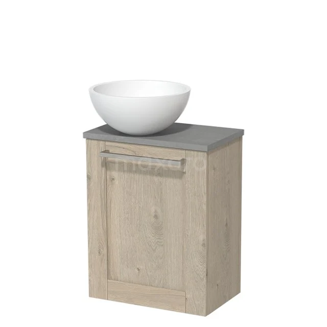Toilet unit with countertop wash basin | 41 cm Light grey oak Countertop wash basin front Matte white Solid surface basin Light grey concrete worktop TMK10-06408