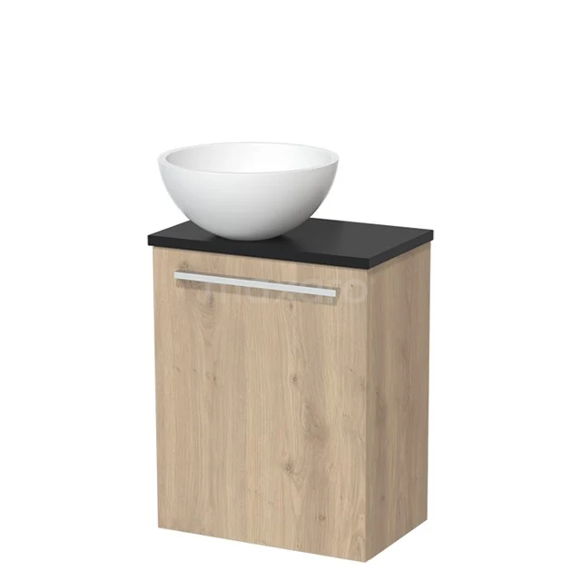 Toilet unit with wash basin | 41 cm Light brown oak Flat front Matte white Countertop wash basin Matte black worktop TMK10-04774