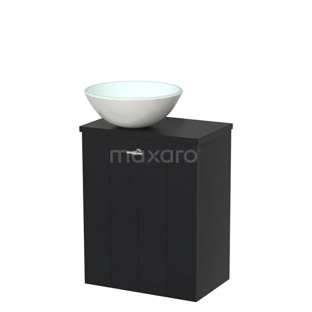 Toiletmeubel met waskom | 41 cm Mat zwart Lamel front Mat wit Glas waskom Mat zwart blad TMK10-00010