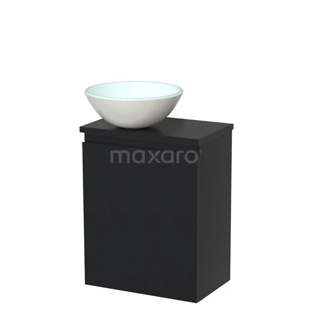 Toiletmeubel met waskom | 41 cm Mat zwart Greeploos front Mat wit Glas waskom Mat zwart blad TMK10-04641