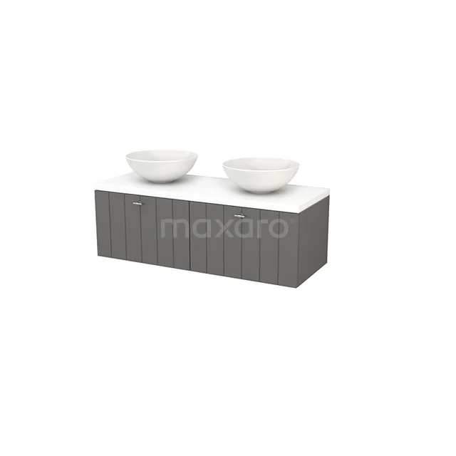 Modulo+ Plato Badkamermeubel voor waskom | 120 cm Basalt Lamel front Mat wit blad 2 lades naast elkaar BMK002131