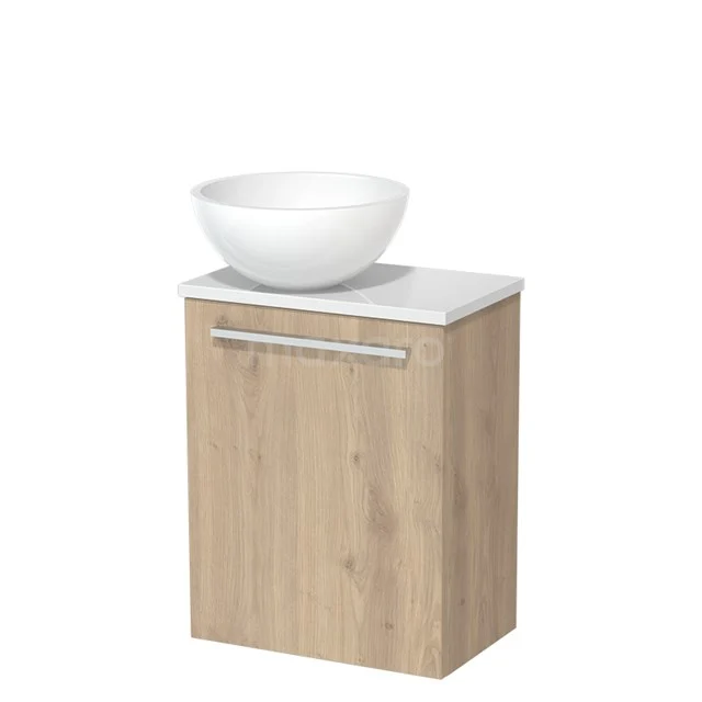 Toilet unit with wash basin | 41 cm Light brown oak Flat front High-gloss white Mineral marble countertop wash basin High-gloss white worktop TMK10-06432