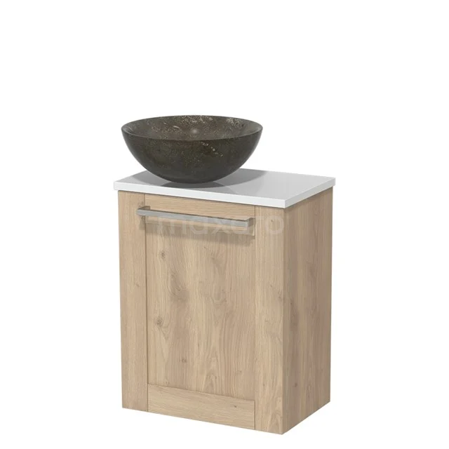 Toilet unit with wash basin | 41 cm Light brown oak Front Blue stone Natural stone countertop wash basin High-gloss white worktop TMK10-06436