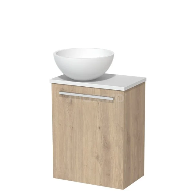 Toilet unit with wash basin | 41 cm Light brown oak Flat front Matte white Solidtop wash basin Matte white worktop TMK10-06443