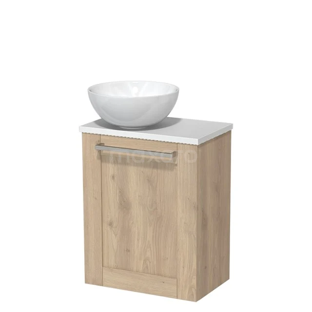 Toiletmeubel met waskom | 41 cm Lichtbruin eiken Kader front Hoogglans wit Keramiek waskom Mat wit blad TMK10-06445