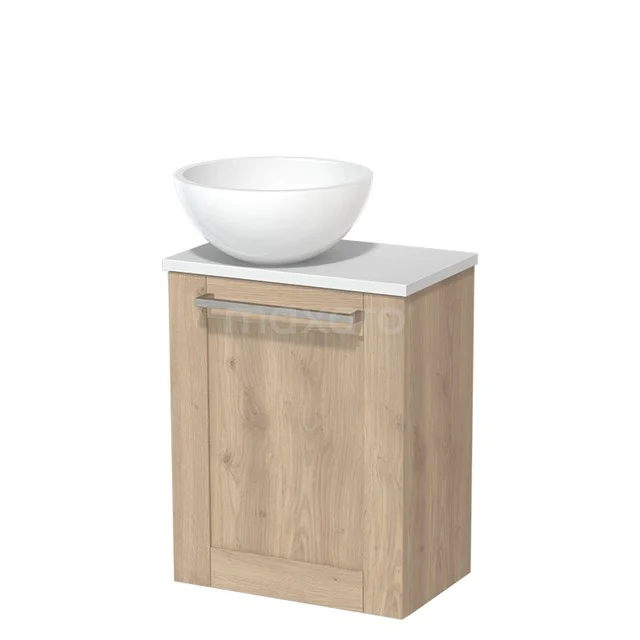 Toiletmeubel met waskom | 41 cm Lichtbruin eiken Kader front Hoogglans wit Mineraalmarmer waskom Mat wit blad TMK10-06447