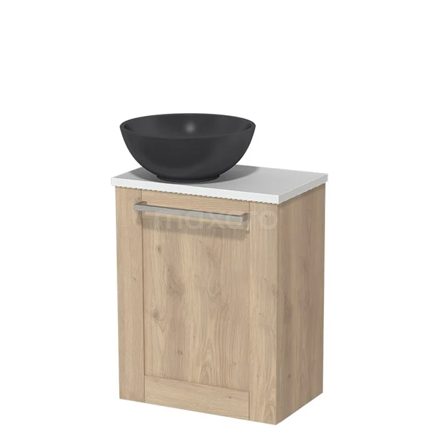 Toilet unit with countertop wash basin | 41 cm Light brown oak Frame front Matte black Quartz wash basin Matte white worktop TMK10-06449