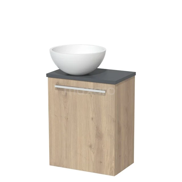 Toilet unit with wash basin | 41 cm Light brown oak Flat front Matte white Solidtop wash basin Dark grey worktop TMK10-06453
