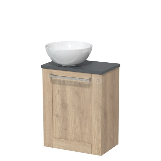 Toiletmeubel met waskom | 41 cm Lichtbruin eiken Kader front Hoogglans wit Keramiek waskom Donkergrijs blad TMK10-06455