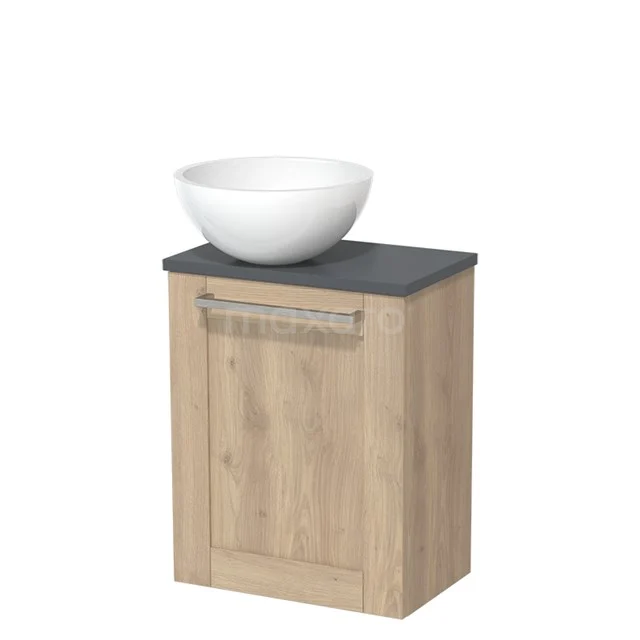 Toiletmeubel met waskom | 41 cm Lichtbruin eiken Kader front Hoogglans wit Mineraalmarmer waskom Donkergrijs blad TMK10-06457