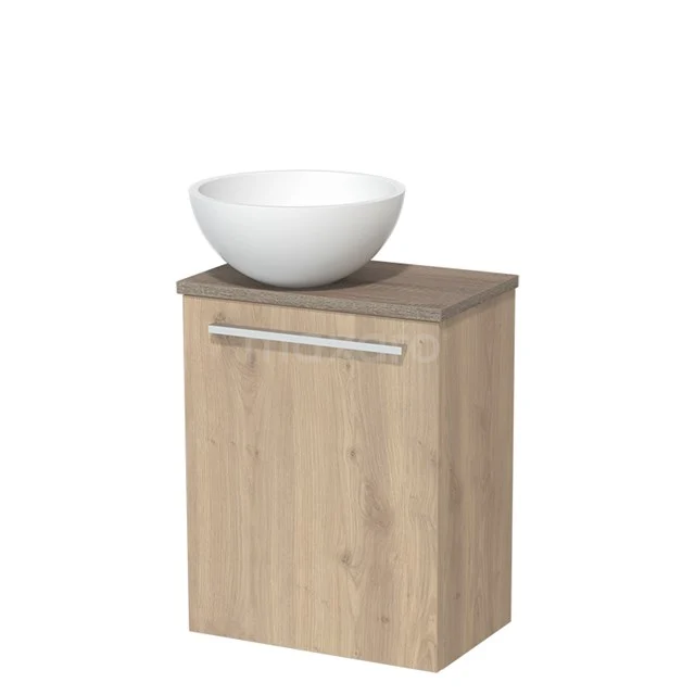 Toiletmeubel met waskom | 41 cm Lichtbruin eiken Vlak front Mat wit Solid surface waskom Eiken blad TMK10-06473